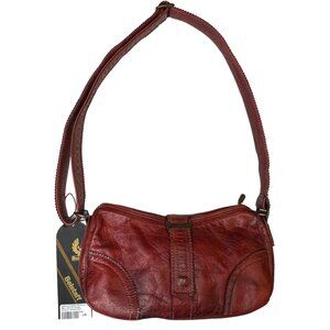 Authentic Belstaff Antique Red Leather Baguette Purse Shoulder Bag NWT